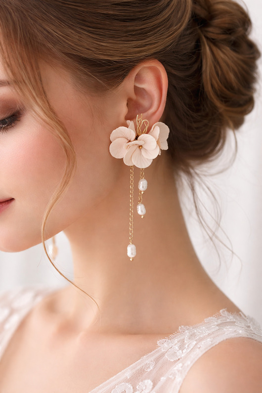 Biżuteria ślubna Koszyki ślubne kwiaty biała hortensja ręcznie robione z glinki polimerowej