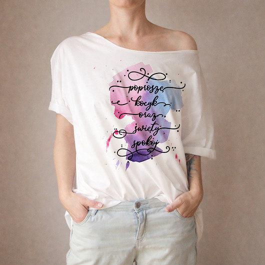 t-shirt damskie Poproszę kocyk Oversize Biały