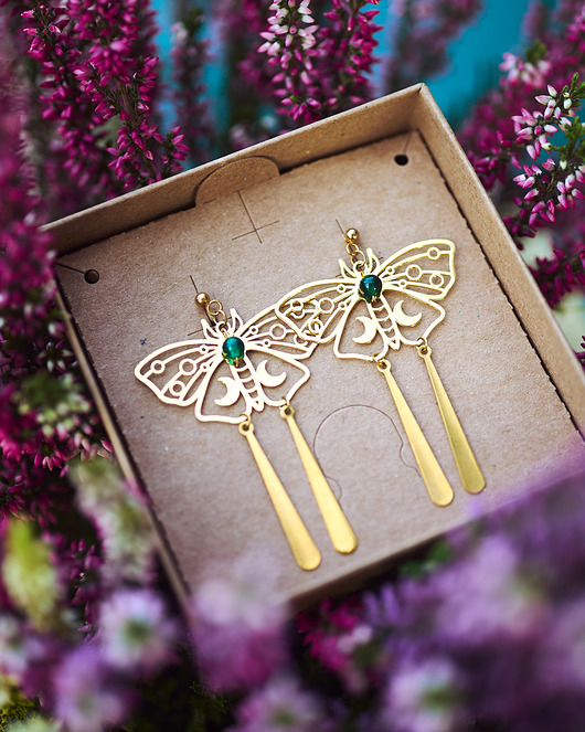 kolczyki pozłacane Kolczyki pozłacane Ćmy z jadeitem