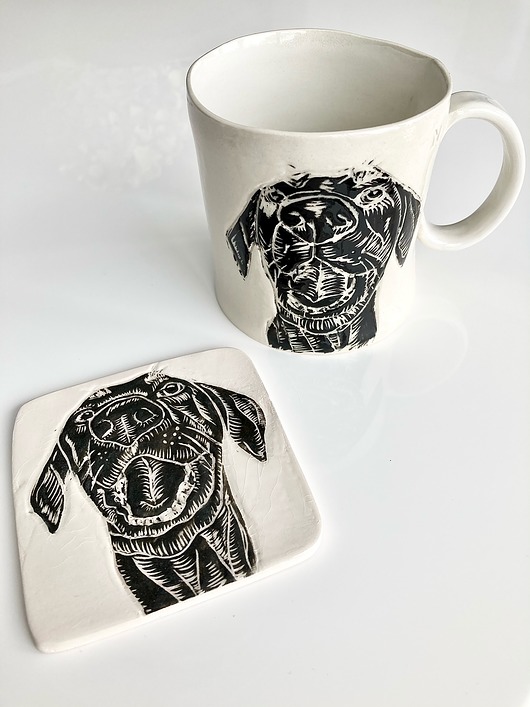 Komplet kubek ceramiczny wraz z podstawką. NG Autorska bizuteria ceramiczna