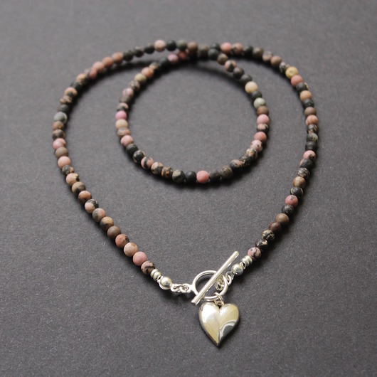 srebrne naszyjniki Naszyjnik Rodochrozyt i serce