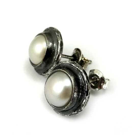 kolczyki wire wrapping retro sztyfty  z perłami