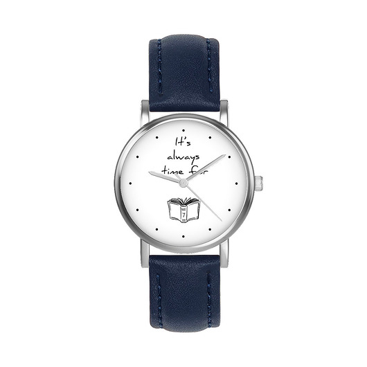 zegarki damskie Zegarek  mały - Time for book - skórzany, granatowy
