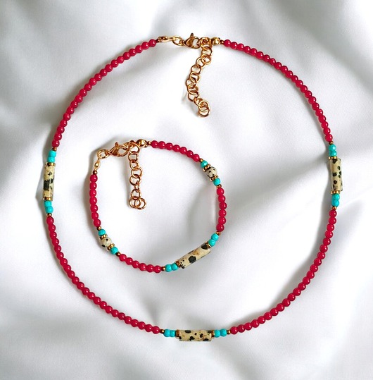 komplet biżuterii RAZEM TANIEJ: komplet INDIA : koral, magnezyt, jaspis, hematyt