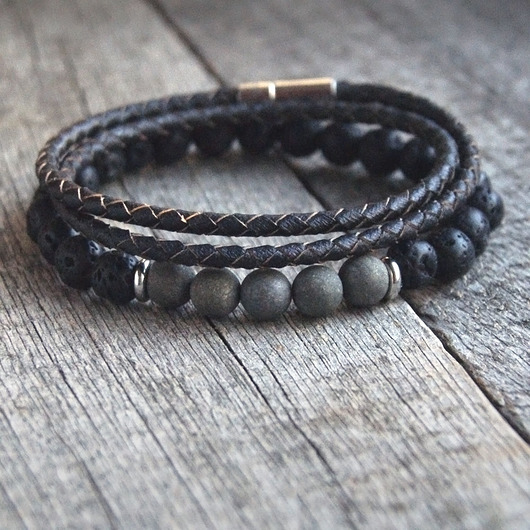 biżuteria męska KOMPLET męskich bransolet :: PIRYT matowy & lawa