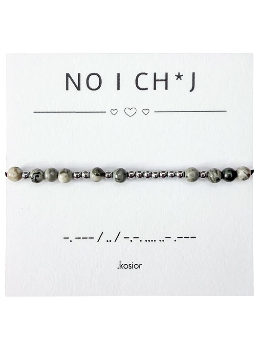 biżuteria męska UNISEX Bransoletka z alfabetem Morse Jaspis szary, Hematyt