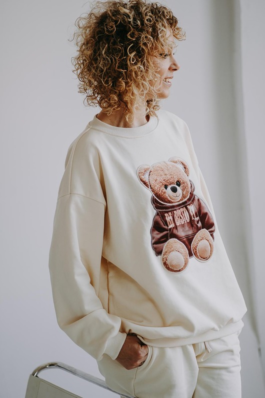 bluza z kapturem damska Bluza oversize Biscuit Teddy dla mamy i taty