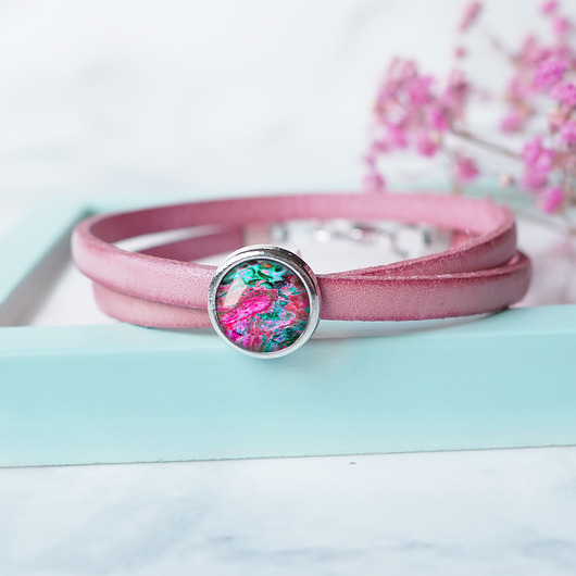 bransoletki skórzane PINK STONE -SKÓRZANA BRANSOLETKA z artystyczną przekładką