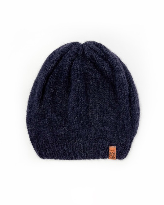 czapki damskie Ciemno niebieska czapka beretowa z alpaki poszerzana