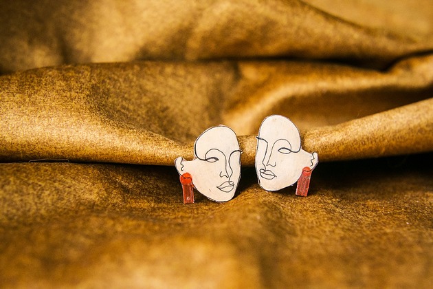 kolczyki - inne Sztyfty terracotta faces