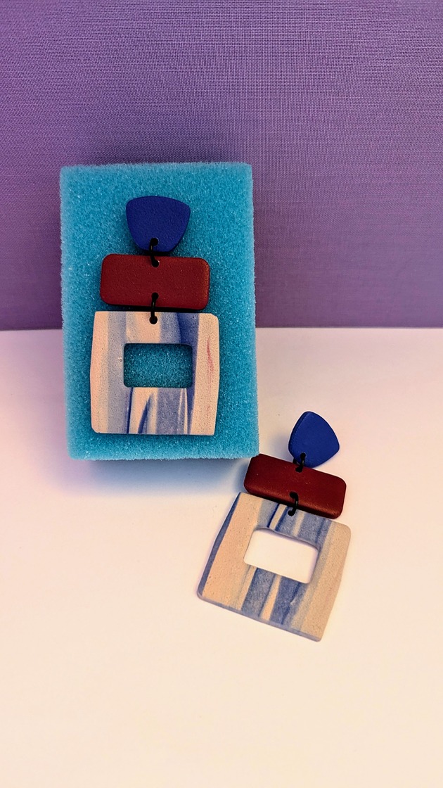 kolczyki z masy plastycznej Kolczyki wiszące geometryczne