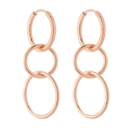 kolczyki srebrne Długie kolczyki potrójne koła w różowym złocie