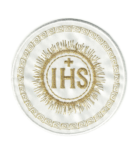 naszywki na ubrania Naszywka komunijna na albę IHS ZŁOTA haftowana do przyszycia POLSKA 8cm