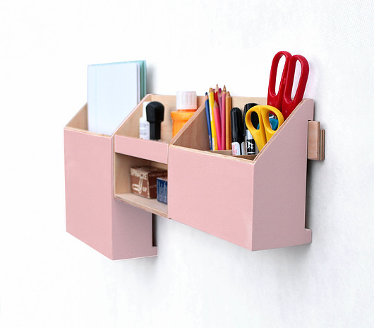 Organizer - przyborniki na ścianę - różowy Clock Wood Studio