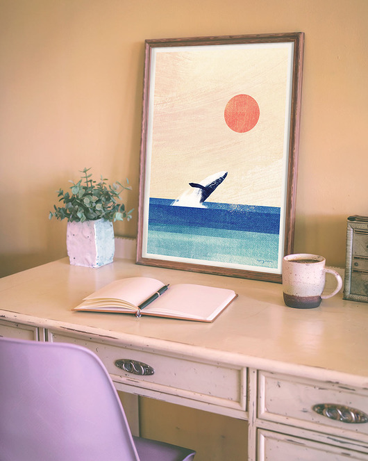 plakaty Wieloryb - plakat 50x70 cm - zachód słońca nad oceanem