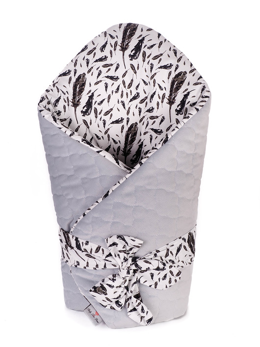Rożek Becik Niemowlęcy - Czarne Piórka Grey Baby Love Decor