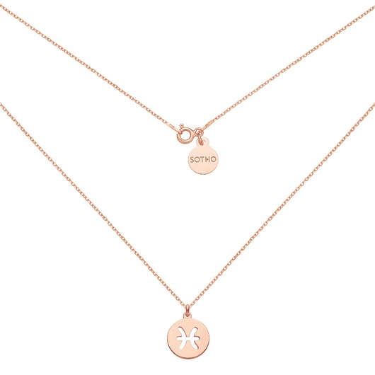 srebrne naszyjniki Naszyjnik z różowego złota z zodiakiem Ryb