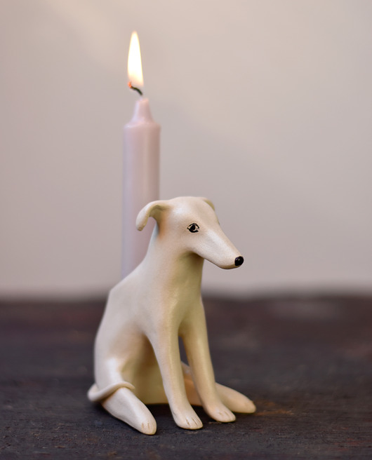 świeczniki i świece Ceramiczny świecznik Biały Charcik