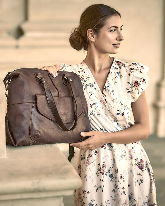 torby na ramię Shopper bag torebka skórzana A4 do pracy - MARCO MAZZINI ciemny brąz