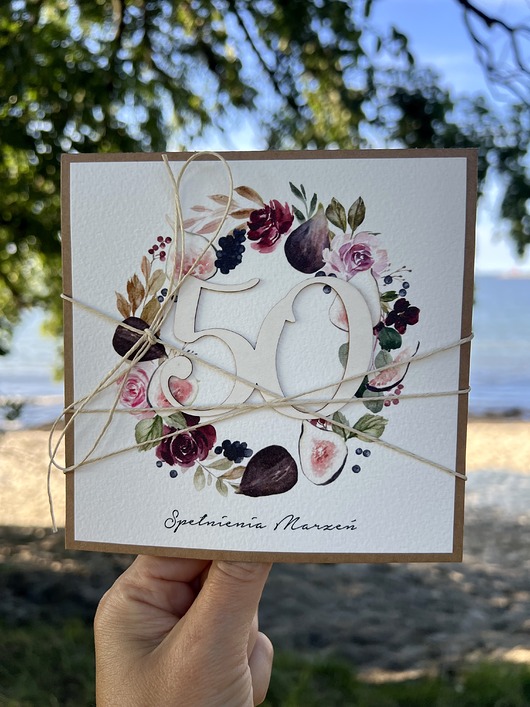 kartki scrapbooking Wyjątkowa kartka ręcznie robiona na 50 urodziny życzenia