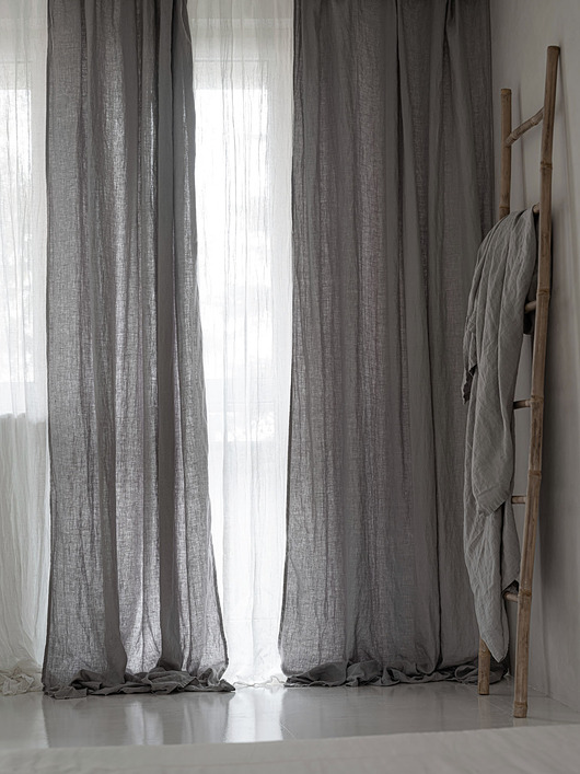 zasłony Zasłona z Miękkiego Lnu Stonewashed - Light Grey
