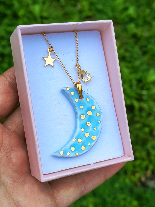 złote naszyjniki Naszyjnik pozłacany Księżyc Błękitny z Cytrynem Kolekcja Parian