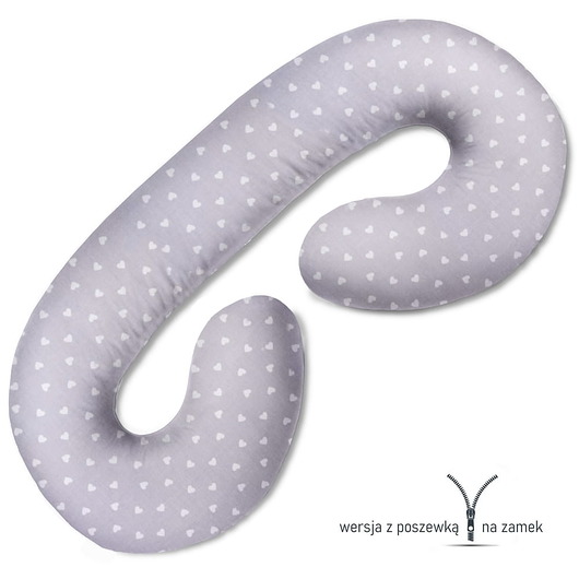 ubrania i akcesoria do karmienia Poduszka ciążowa do spania i karmienia Białe serduszka na szarym