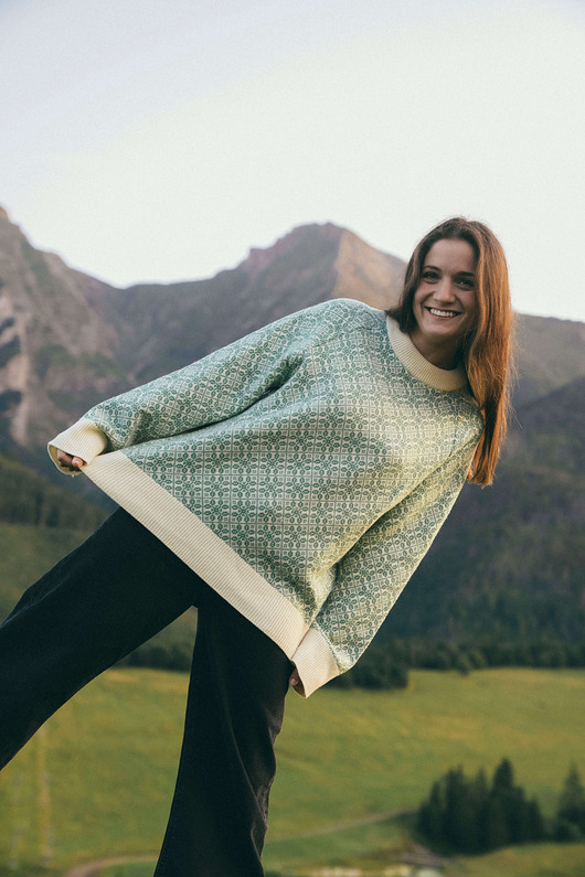 swetry damskie  BARIBAL BESKIDZKI Kremowo-Szałwiowy Sweter Oversize a la bluza Wełniana 100%