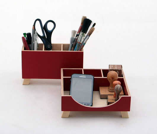  Organizer - zestaw na biurko -Czerwony Clock Wood Studio