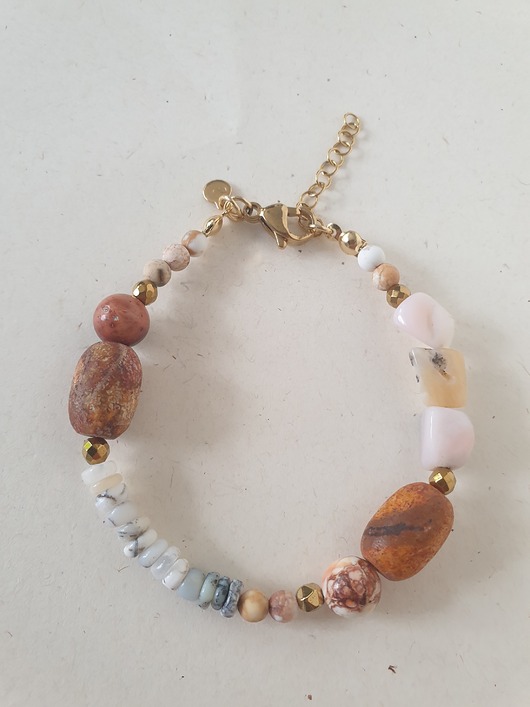 bransoletki z kamieni naturalnych Bransoletka BOHO z opalem dendrytowym, agatem drzewnym, opalem różowym
