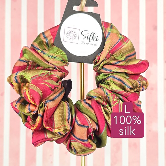 gumki do włosów L średnia gumka do włosów jedwab naturalny scrunchie czerwona zielona