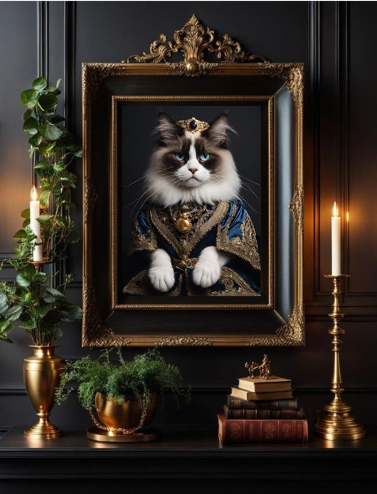 grafiki i ilustracje PLAKAT kot Ragdoll w stroju, portret królewski, prezent