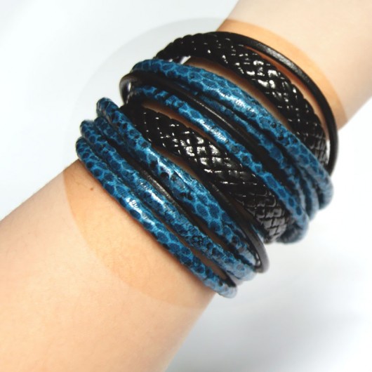 MEGA szeroka bransoletka BLACK & BLUE kaktusia