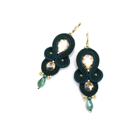 kolczyki soutache Kolczyki sutasz złoto zielone "Anya" delikatne romantyczne małe