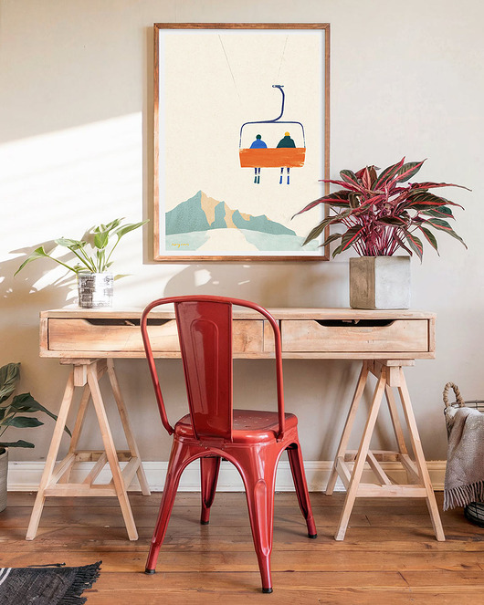 plakaty Narty w górach - plakat 50x70 cm - wyciąg narciarski