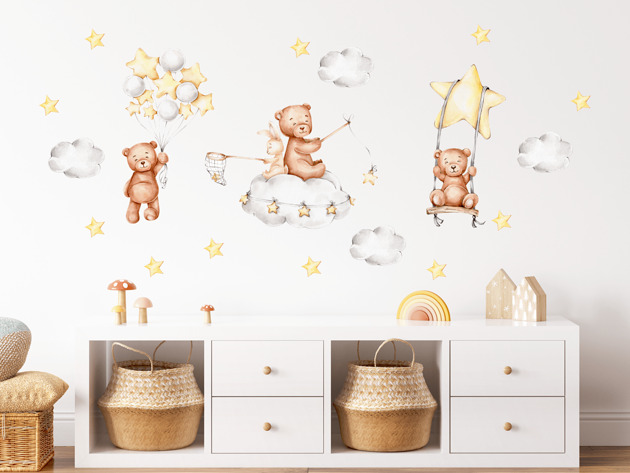 naklejki ścienne do pokoju dziecka Naklejki ścienne dla dzieci Misie w chmurach