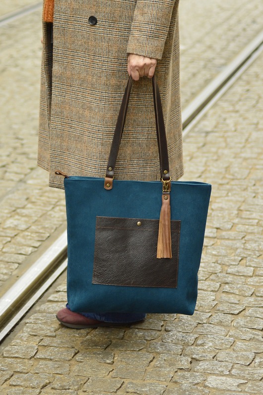 torby na ramię Shopper Petrol&Czekolada