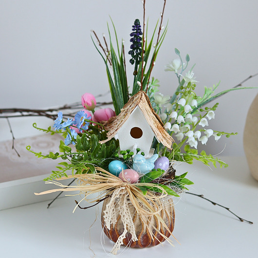 ozdoby wielkanocne Wielkanocny stroik  z niebieskim ptaszkiem