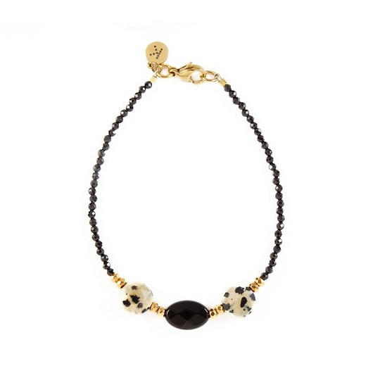 bransoletki z kamieni naturalnych Bransoletka z owalnych Onyksów - dobrobyt i witalność - Wersja Pozłacana