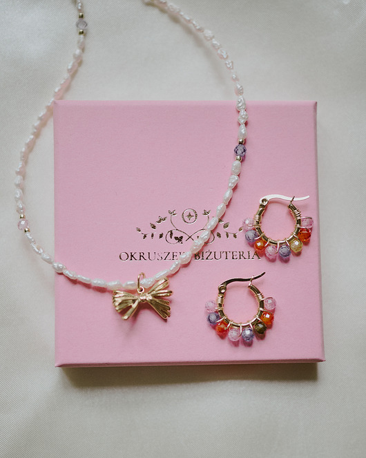 złote naszyjniki Perełki z kokardą, naszyjnik