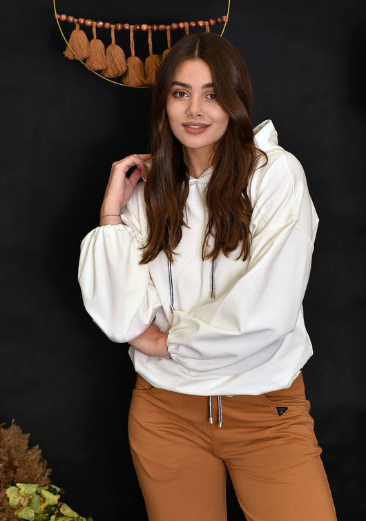 bluza z kapturem damska Bluza Poczuj Wygodę Ecri