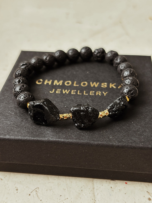 biżuteria męska Bransoletka męska Lawa i Turmalin