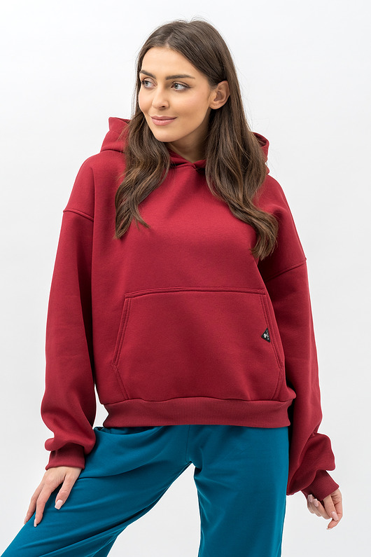 bluza z kapturem damska Bluza z kapturem ciepła ,,DUYGU" bordo