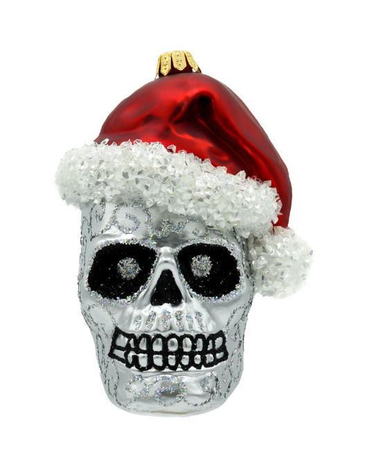 ozdoby choinkowe Bombka choinkowa: Czaszka Halloween w czapce Świętego Mikołaja: srebrna