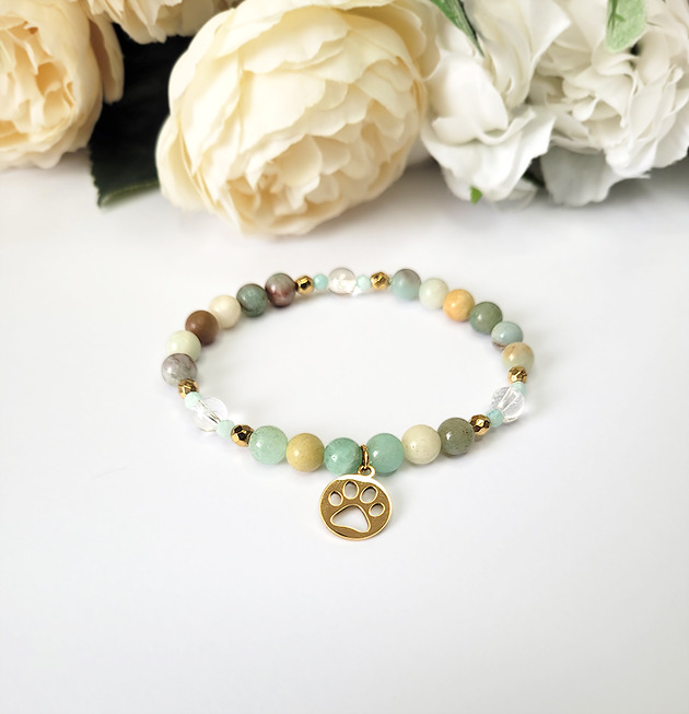 bransoletki z kamieni naturalnych Bransoletka dla zwierzoluba- z łapką psa kota