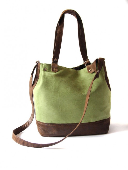 torebka midi h30- green ligh&gobi chocolate -   elfagado
