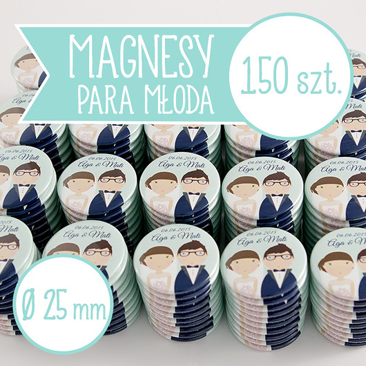 150 szt. magnesy ślubne Młoda Para 25 mm inkipinki