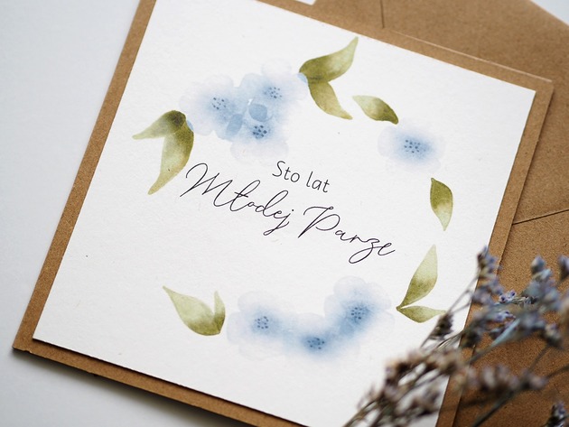 kartki scrapbooking Kartka na ślub rustykalna Niebieskie kwiaty i listki