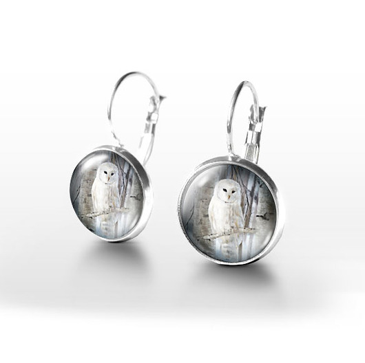 kolczyki szklane Kolczyki - Biała sowa