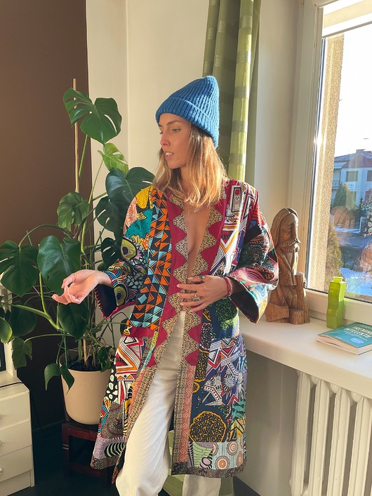 kurtki damskie Zjawiskowe ocieplane kimono patchwork